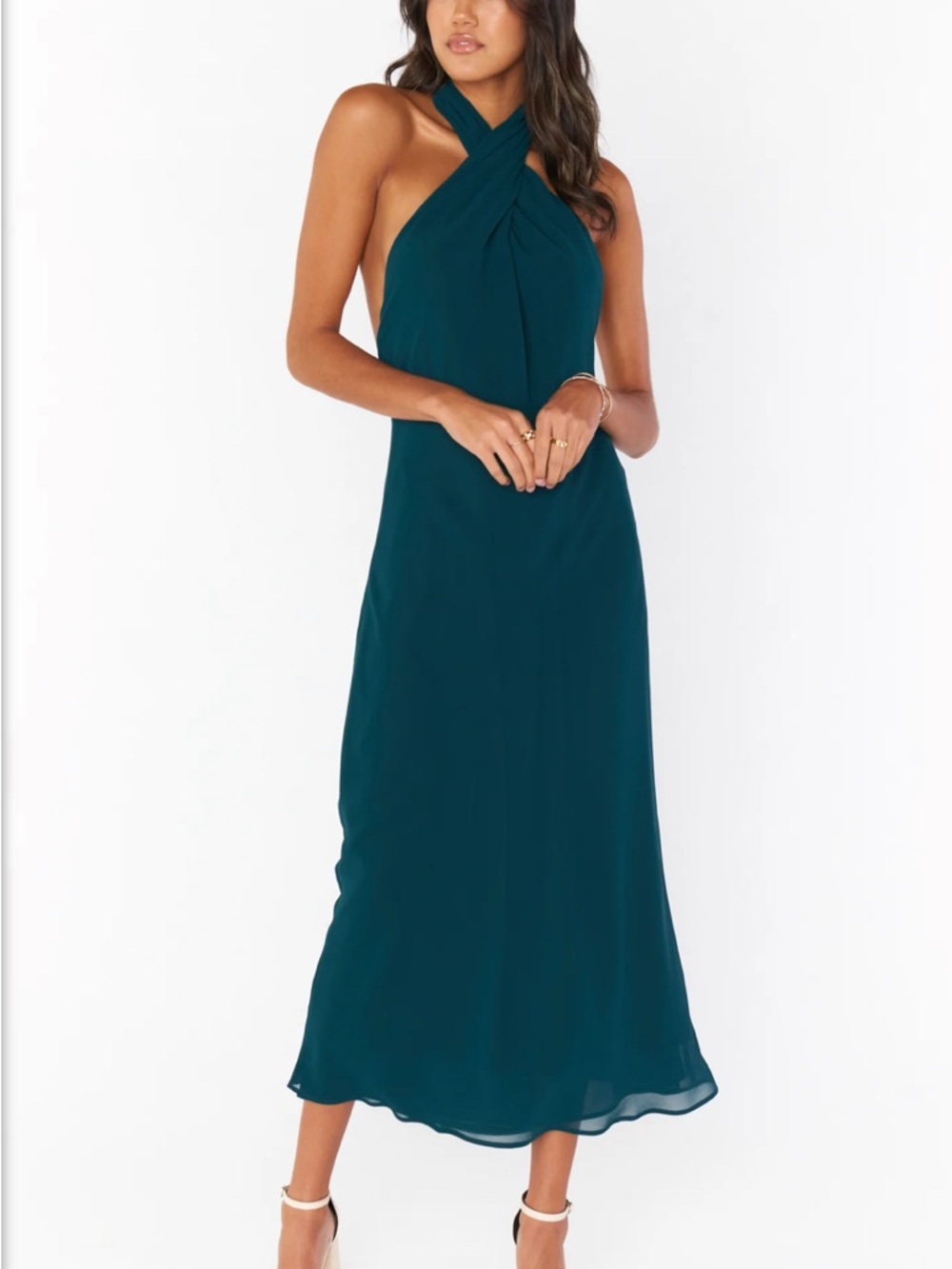 Show Me Your MuMu Jasmine Halter Dress - Emerald Chiffon